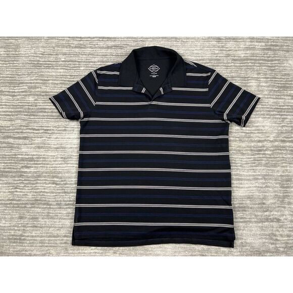 St Johns Bay Shirt Mens Large Black‎ Striped Polo Short Sleeve Cotton Blend - Picture 1 of 12